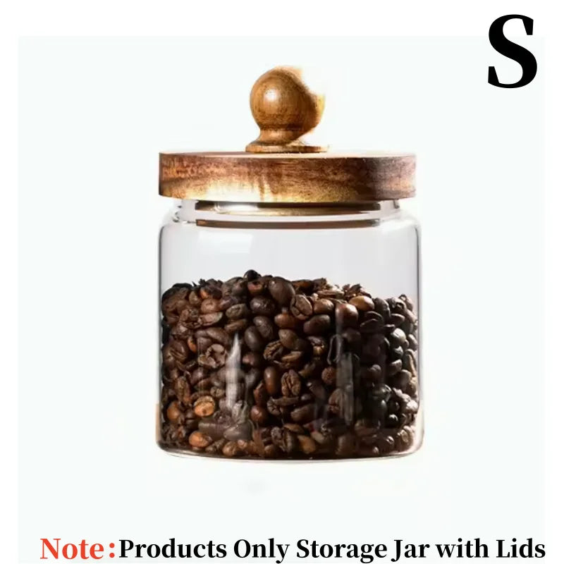 Airtight Glass Food Storage Jar with Acacia Wood Lid — S, M & L for Coffee, Spices, Nuts & More