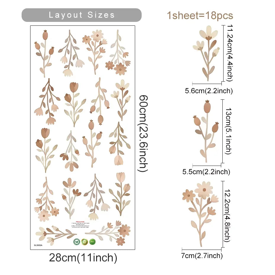 Boho Watercolor Flower Wall Stickers - Removable Peel & Stick Decals for Bedroom & Nursery