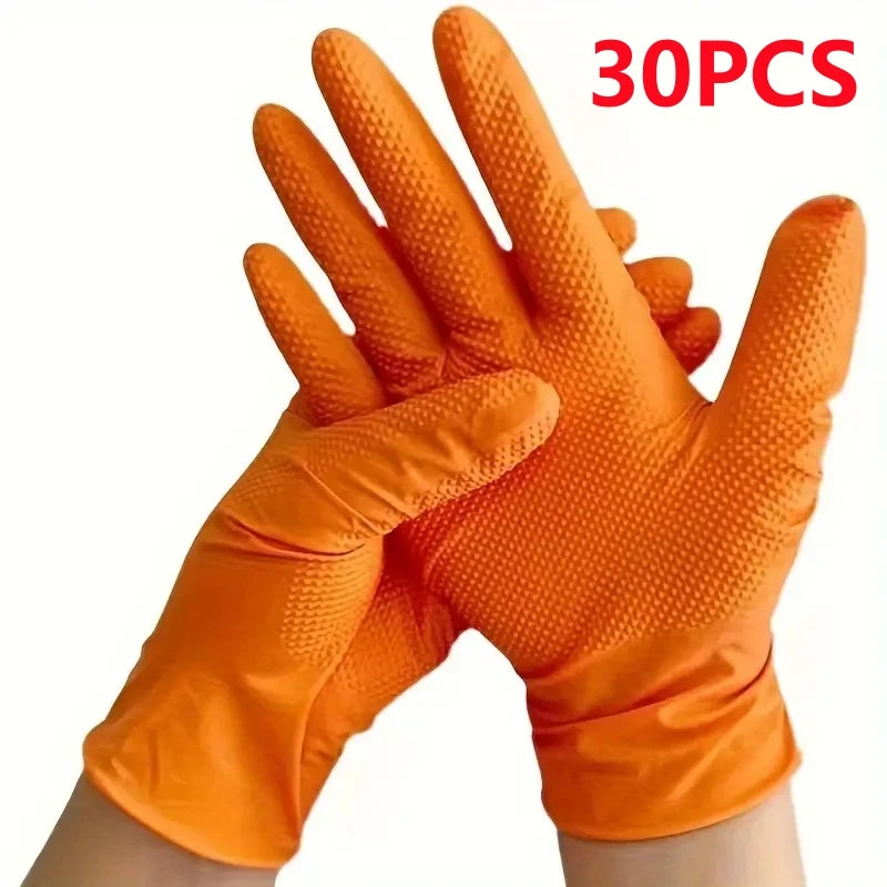 Heavy Duty Orange Nitrile Gloves - 8Mil Industrial Disposable Gloves with Diamond Grip