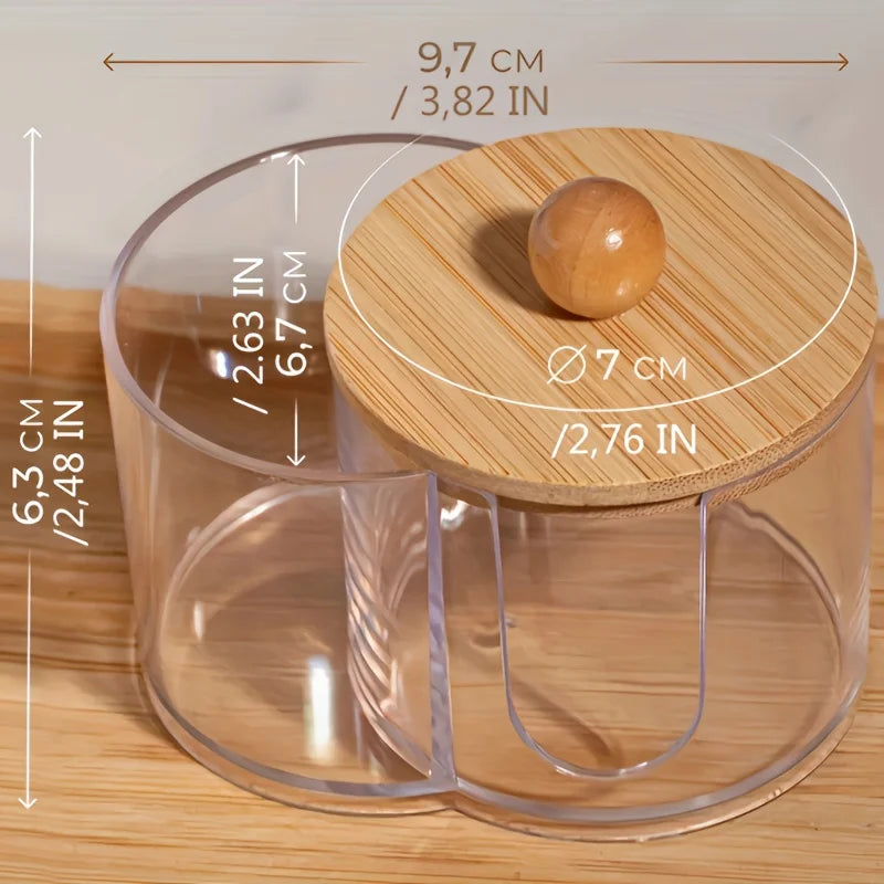 Clear Cotton Swab & Cotton Ball Organizer - Dual Compartment Bathroom Storage