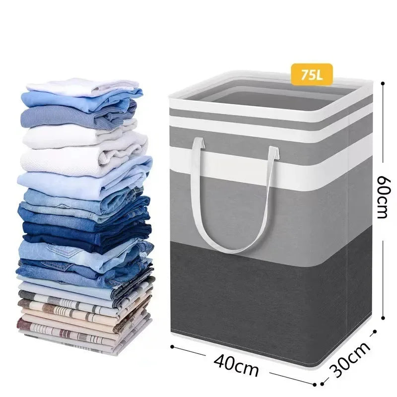 Large Waterproof Laundry Basket 75L - Foldable Storage for Clothes & Linens