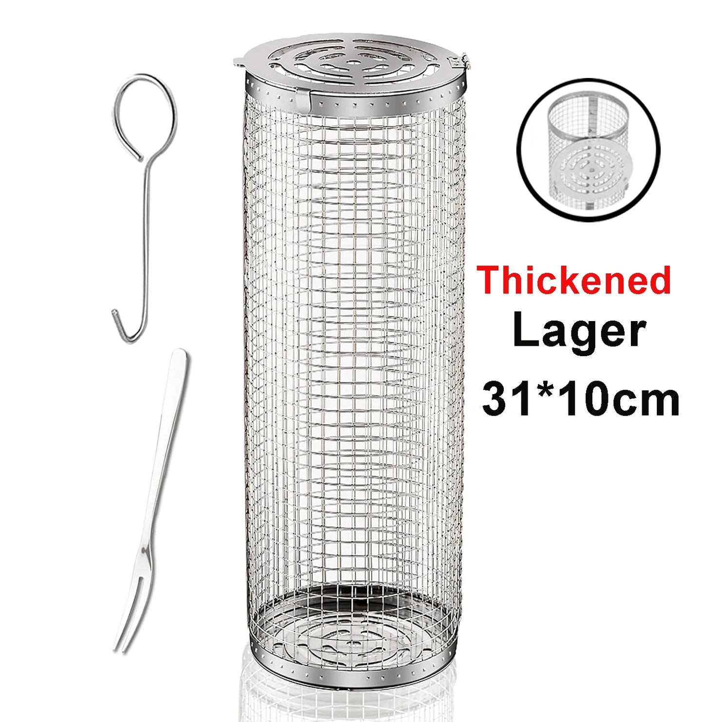 Stainless Steel Rolling BBQ Grill Basket for Vegetables, Shrimp & More