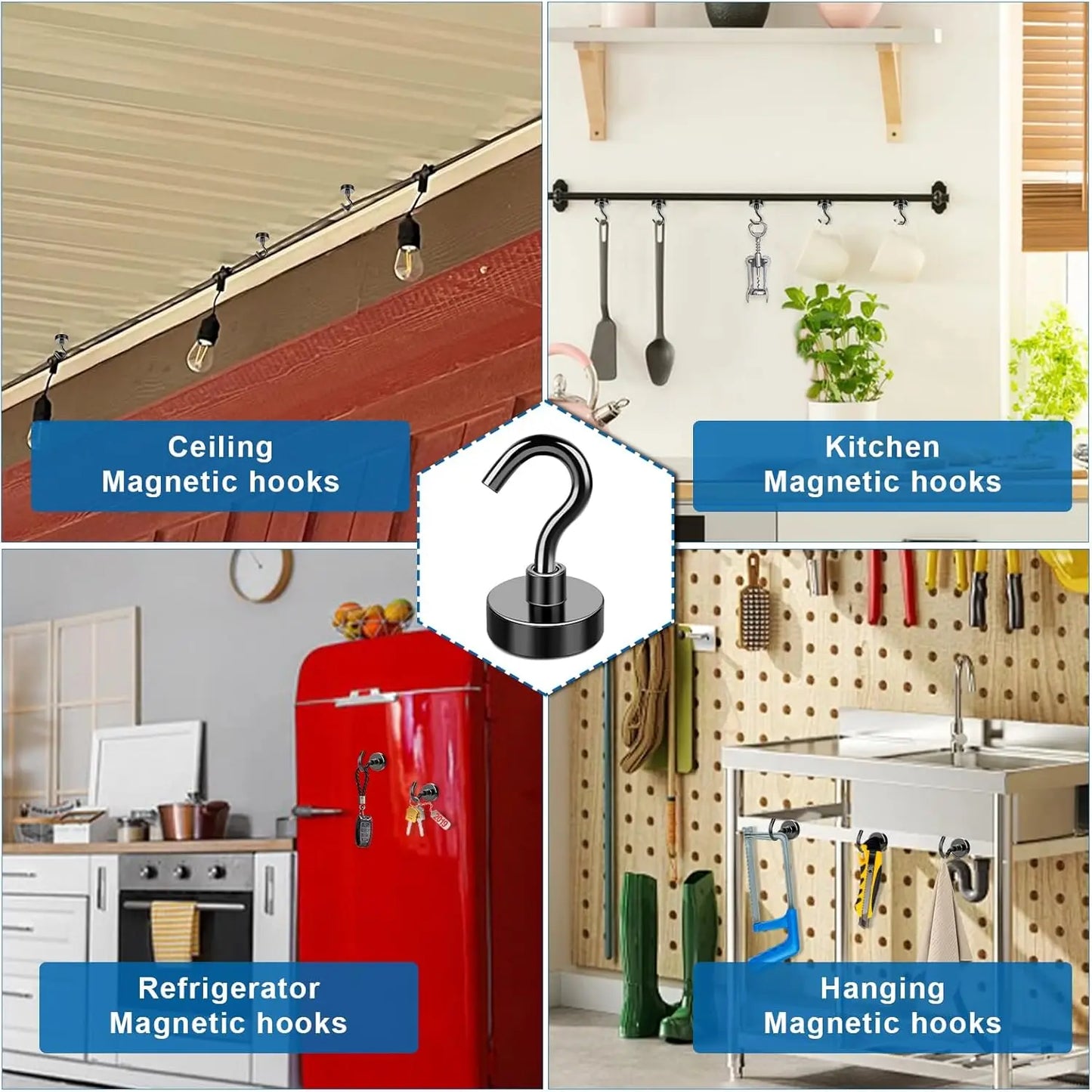 Heavy Duty Magnetic Hooks - No-Drill Wall Organization for Home & Office