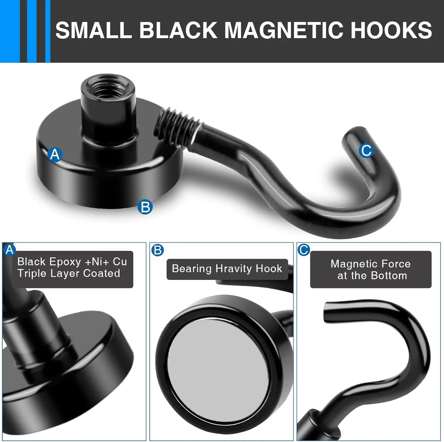Heavy Duty Magnetic Hooks - No-Drill Wall Organization for Home & Office