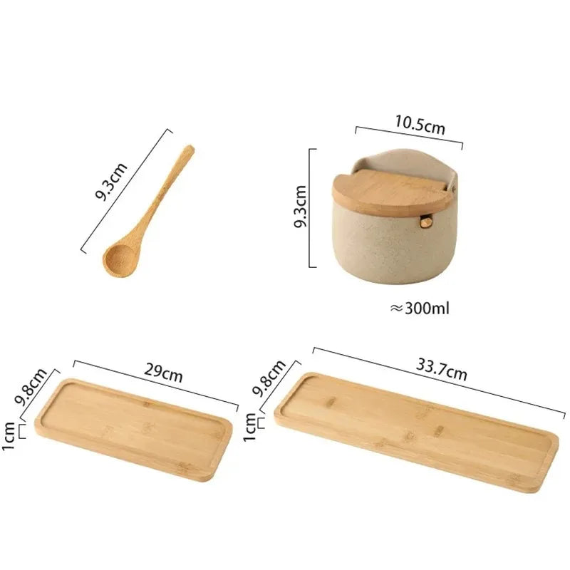 Japanese Ceramic Spice Jar with Bamboo Lid & Spoon — Kitchen Sugar, Salt & Seasoning Container