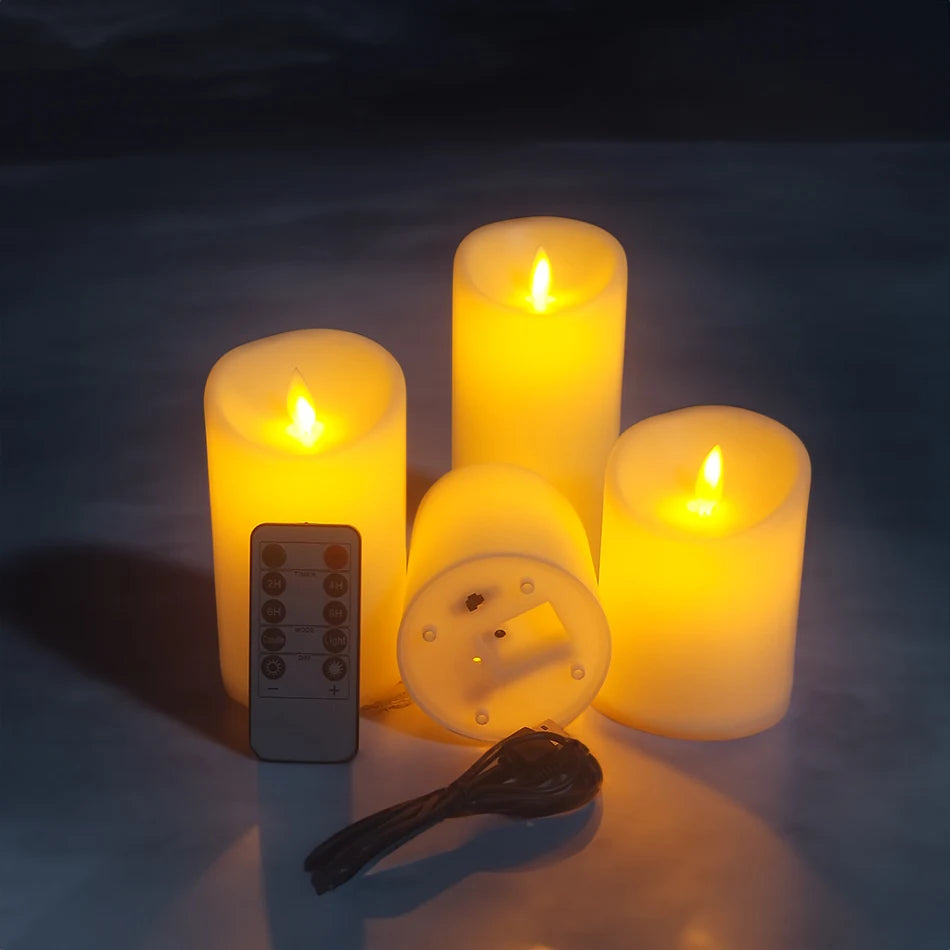 USB Rechargeable LED Candles 3-Piece Set - Flameless Pillar Candles with Remote