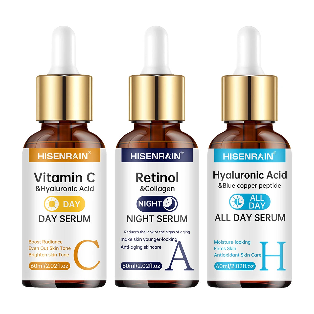 HISENRAIN Vitamin C + Retinol + Hyaluronic Acid Serum Duo - Anti-Aging Brightening & Hydration