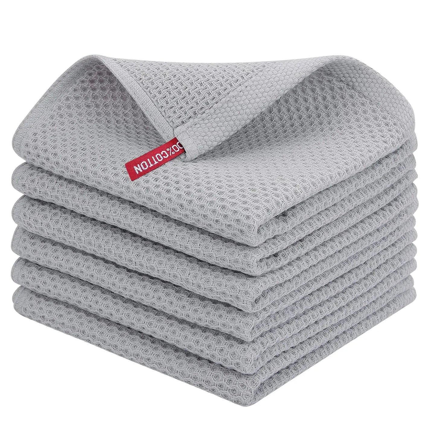 100% Cotton Waffle Weave Dish Cloths - Ultra Absorbent Kitchen Towels, 12x12 Inches (6-Pack)
