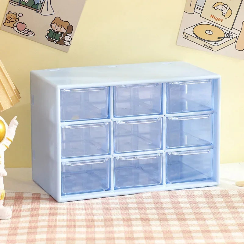 9-Grid Desktop Storage Organizer - Transparent Drawer for Desk & Wall Mount