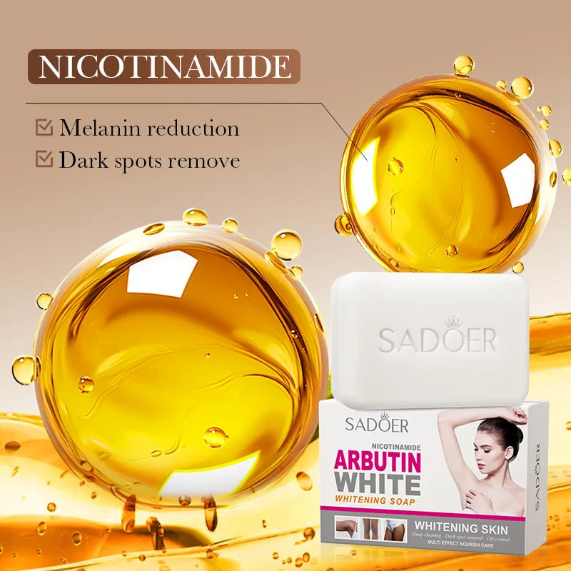 SADOER Niacinamide Arbutin Brightening Facial Soap - Handmade Deep Cleansing Bar for Face & Body