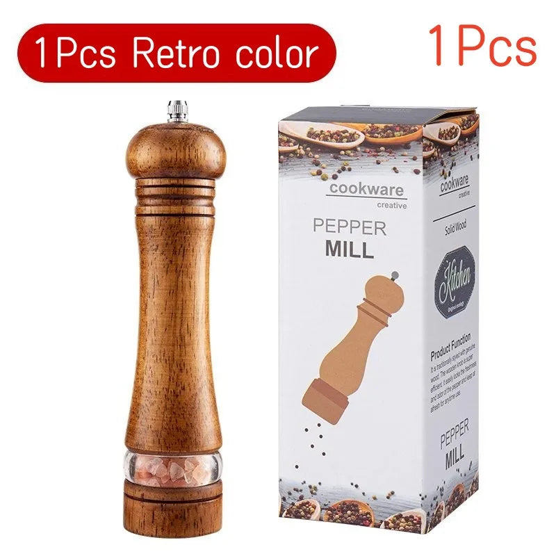 8-Inch Wooden Pepper Grinder - Adjustable Ceramic Mill for Fresh Ground Salt & Spices