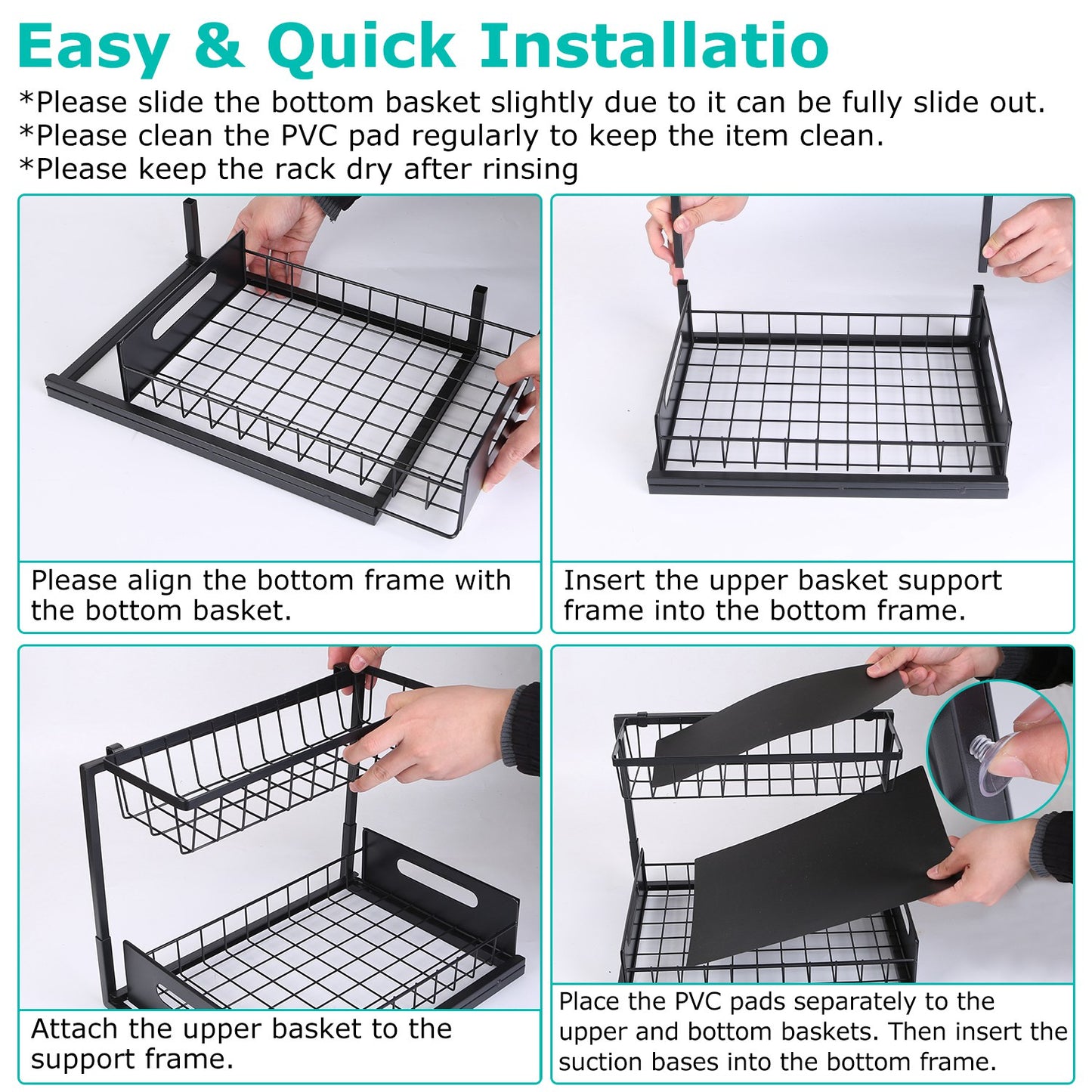 2 Tier Under Sink Organizer Pull Out Drawer Kitchen Cabinet Storage Rack Shelf
