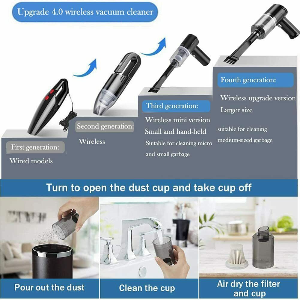 Portable Cordless Car Vacuum Cleaner – High Power Handheld Rechargeable Mini Vacuum for Car, Home & Small Spaces