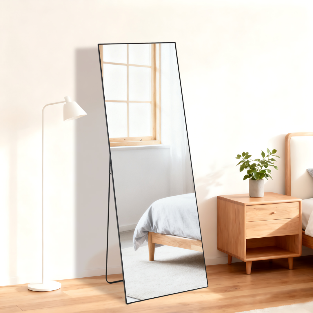 Full Length Mirror 59" - Standing Floor Mirror with Rounded Corners & Aluminum Frame
