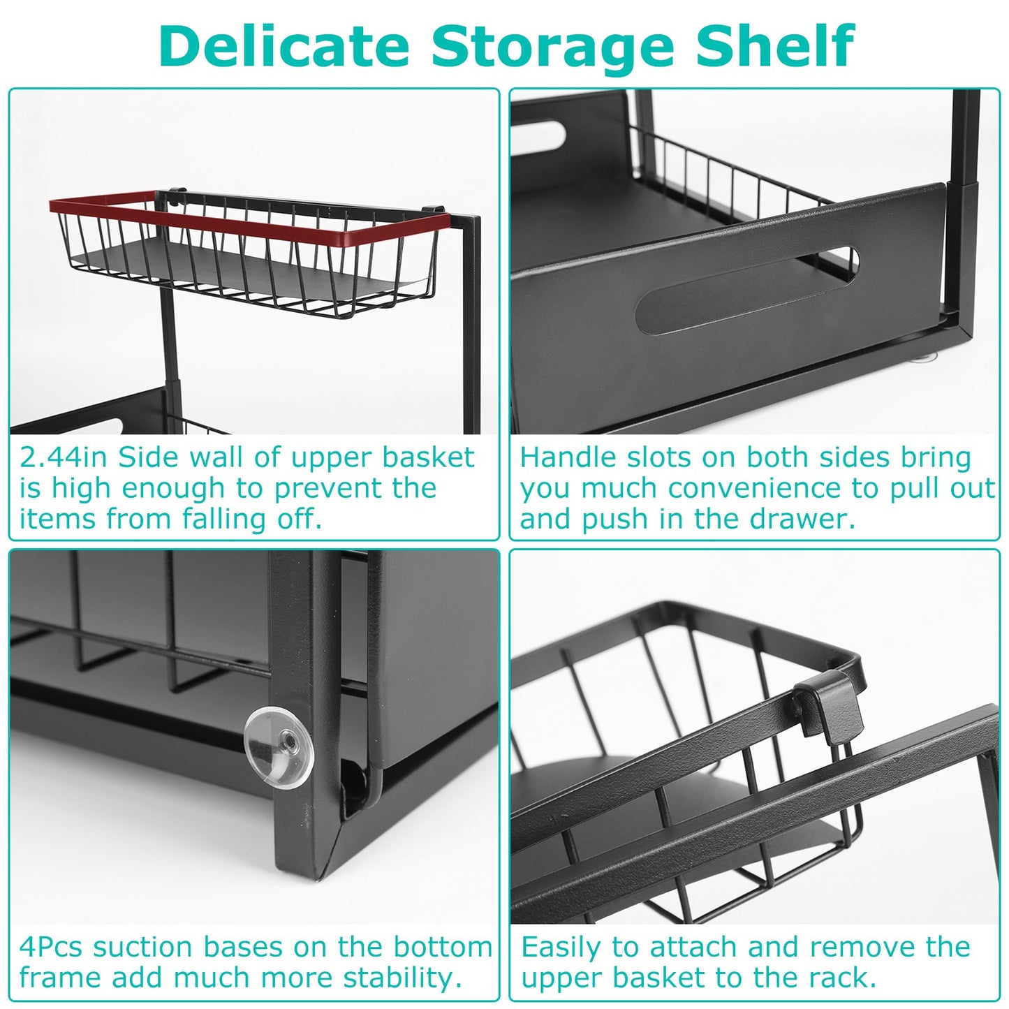 2 Tier Under Sink Organizer Pull Out Drawer Kitchen Cabinet Storage Rack Shelf