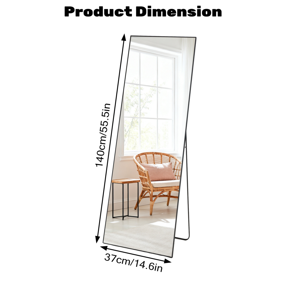 Full Length Mirror 59" - Standing Floor Mirror with Rounded Corners & Aluminum Frame