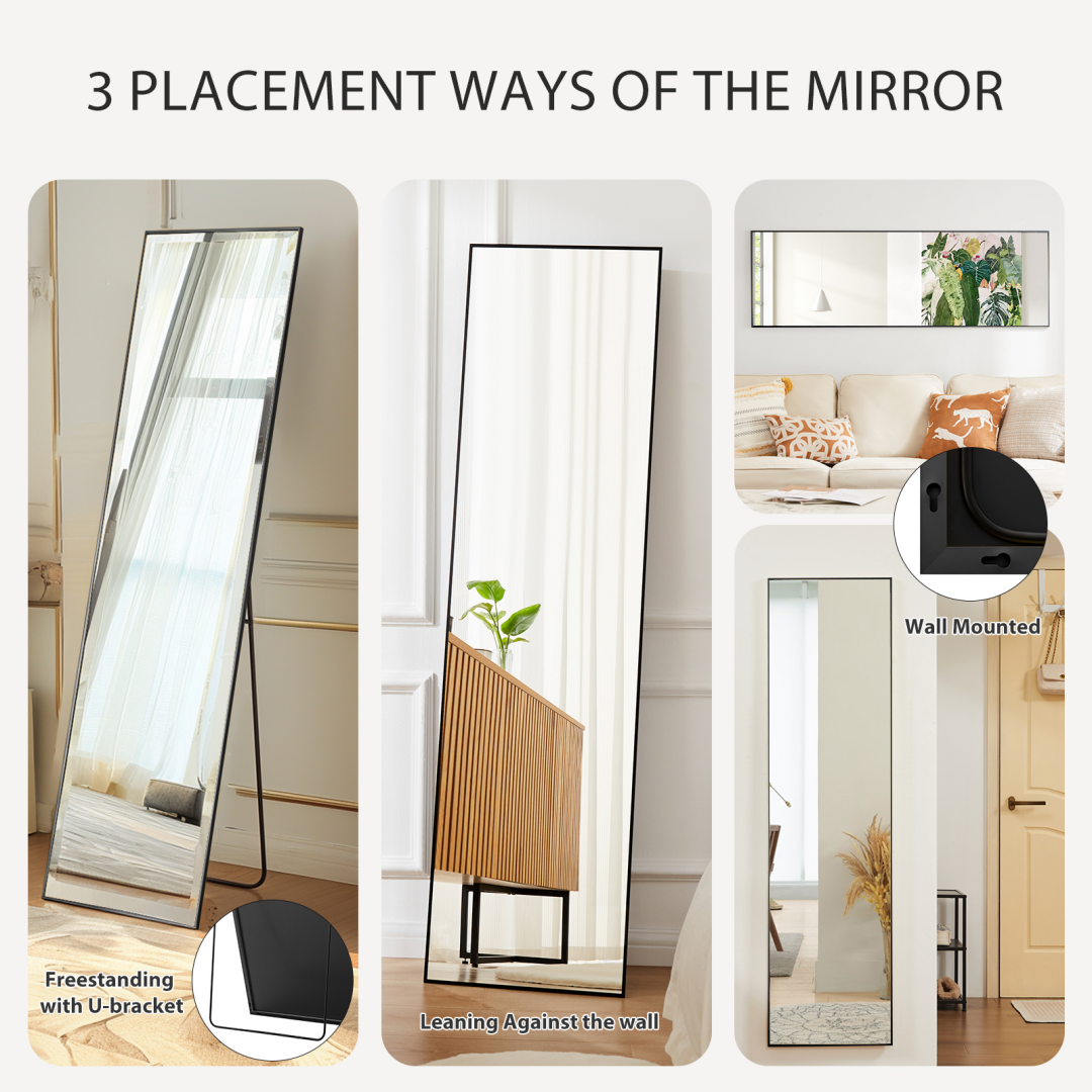 Full Length Mirror 59" - Standing Floor Mirror with Rounded Corners & Aluminum Frame