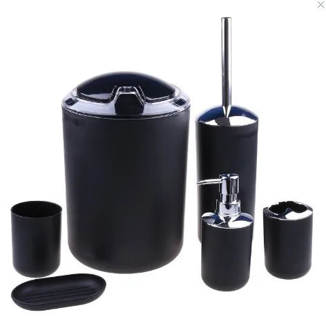 Modern Bathroom Essentials Set - 6-Piece Accessories Including Toothbrush Holder, Waste Bin & Soap Dispenser