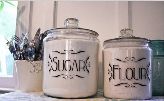 Kitchen Organization Labels - Set of 4 Waterproof Vinyl Jar & Canister Tags