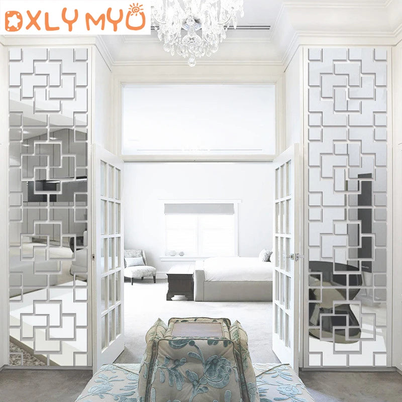 3D Geometric Mirror Wall Stickers - Modern Acrylic Decals for Living Room & Bedroom