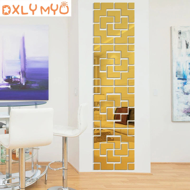 3D Geometric Mirror Wall Stickers - Modern Acrylic Decals for Living Room & Bedroom