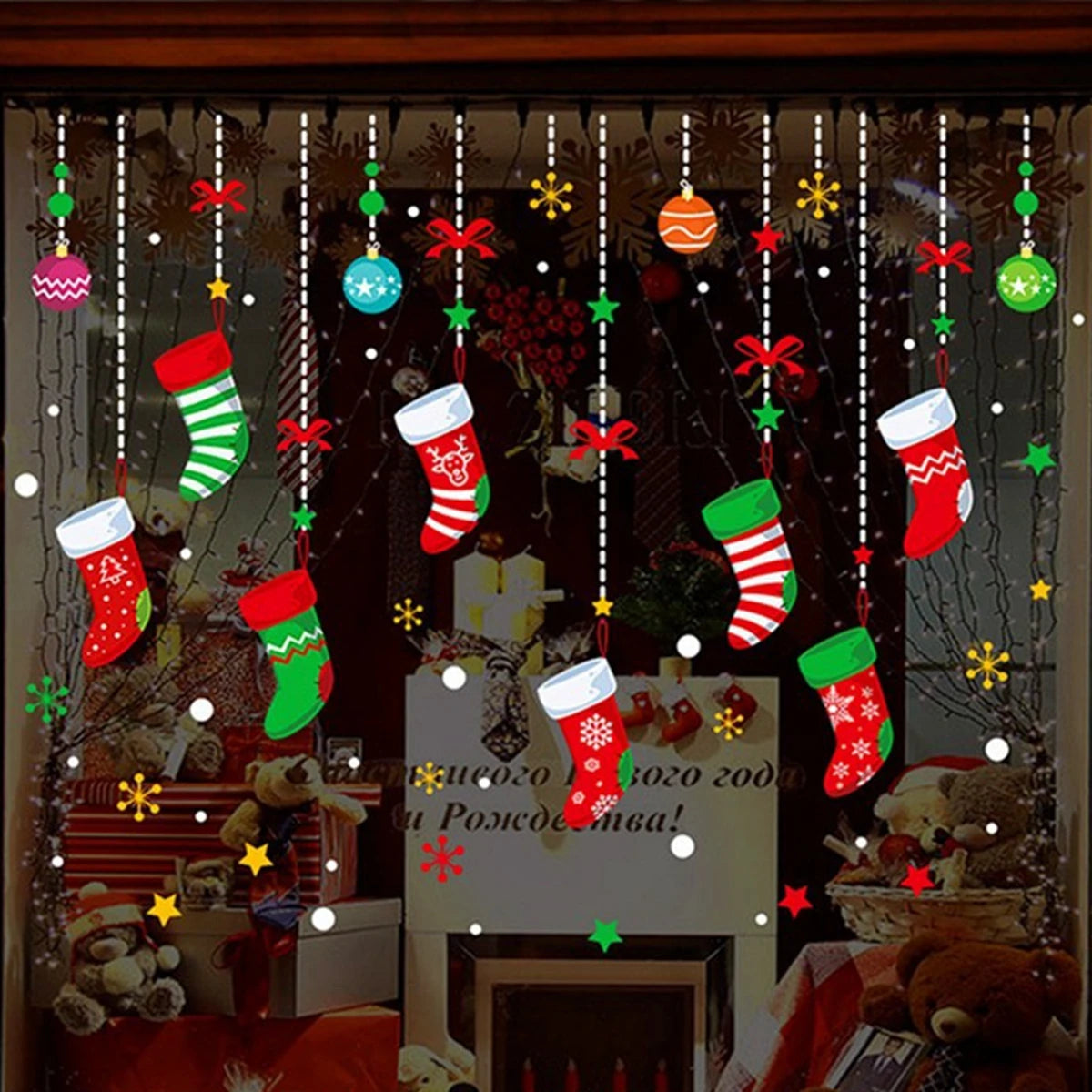 Christmas Window Stickers - Festive Holiday Decals for Home & Kids Room