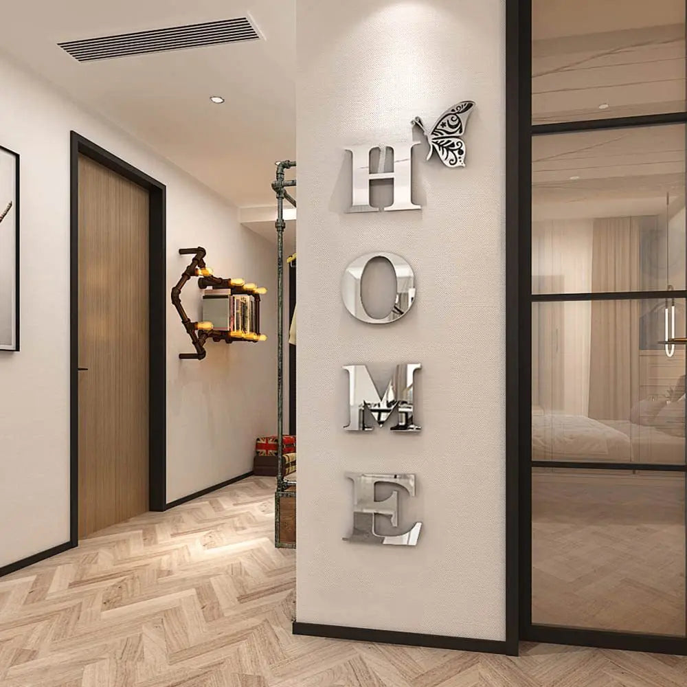 3D Mirror Wall Stickers - Removable Acrylic Letter Decals for Home Décor