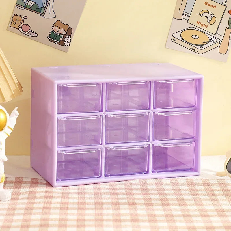 9-Grid Desktop Storage Organizer - Transparent Drawer for Desk & Wall Mount