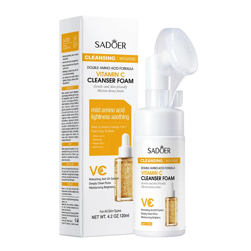 SAODER Q10 Vitamin C Facial Cleanser - Brightening Foam Face Wash for Radiant Skin