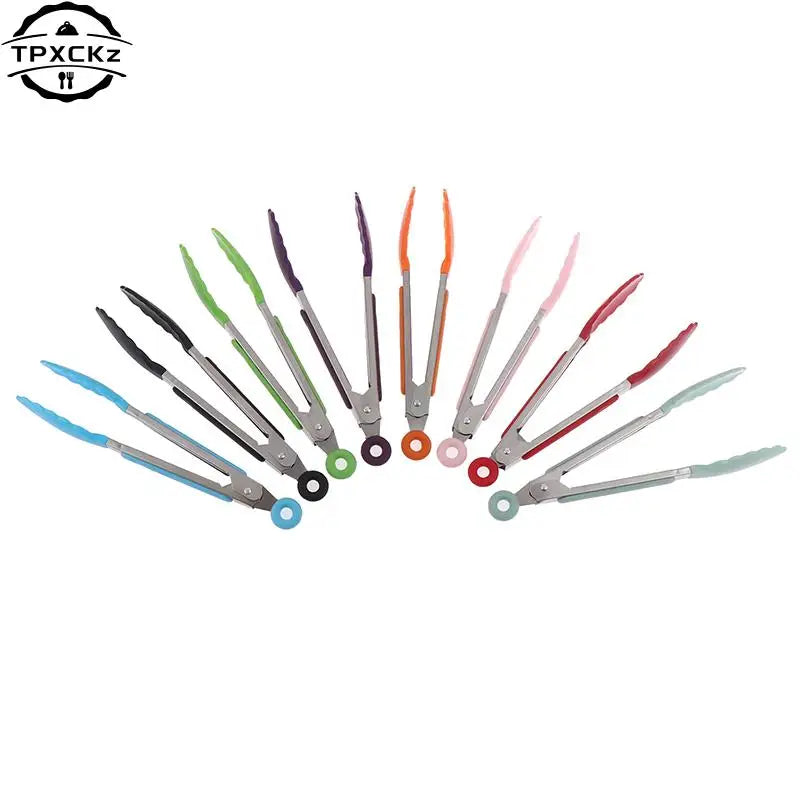 Silicone BBQ Grilling Tongs - Non-Stick Kitchen Tongs with Stainless Steel for Cooking & Serving