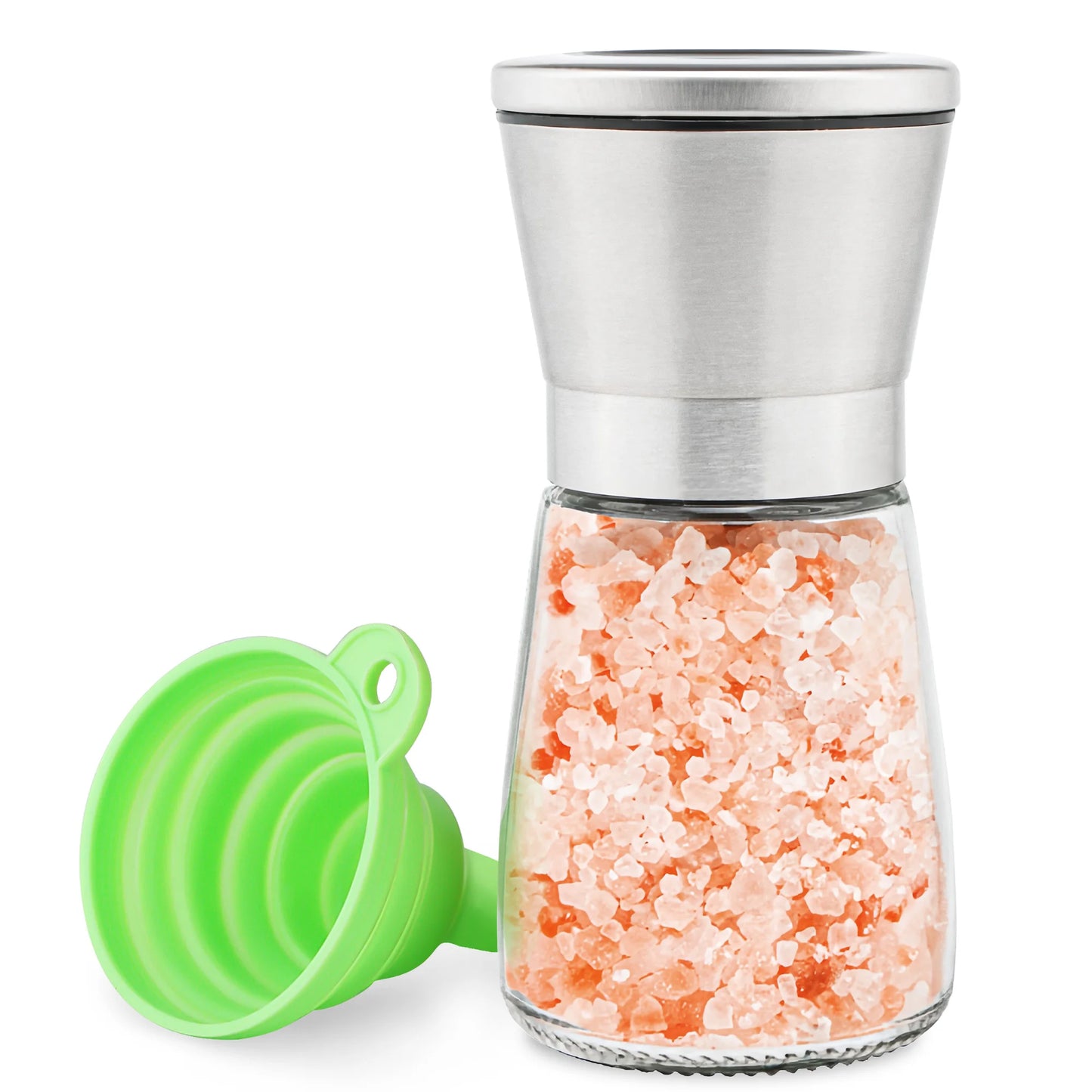 Stainless Steel Salt & Pepper Grinder Set - Glass Shaker Mills with Adjustable Coarseness