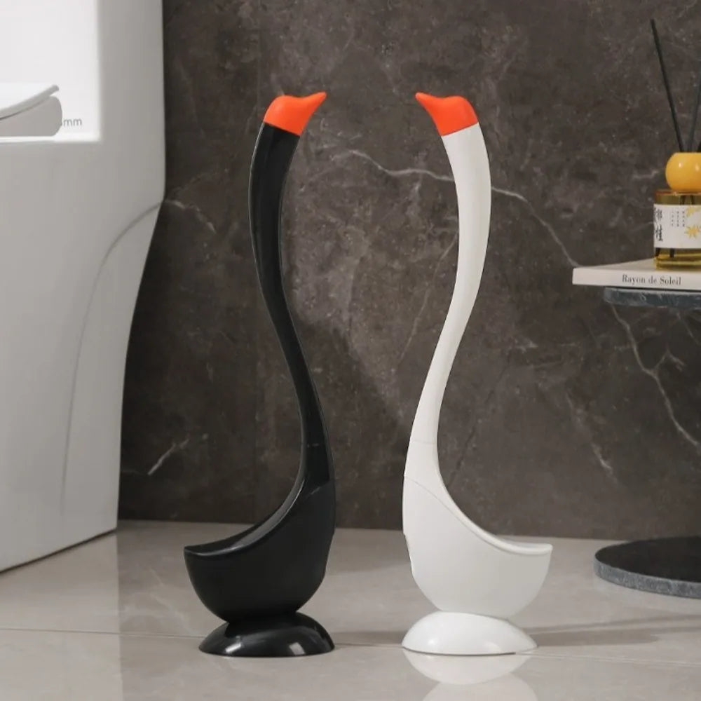 Swan-Shaped Toilet Brush & Plunger Set - Elegant Long Handle Bathroom Cleaning Tool
