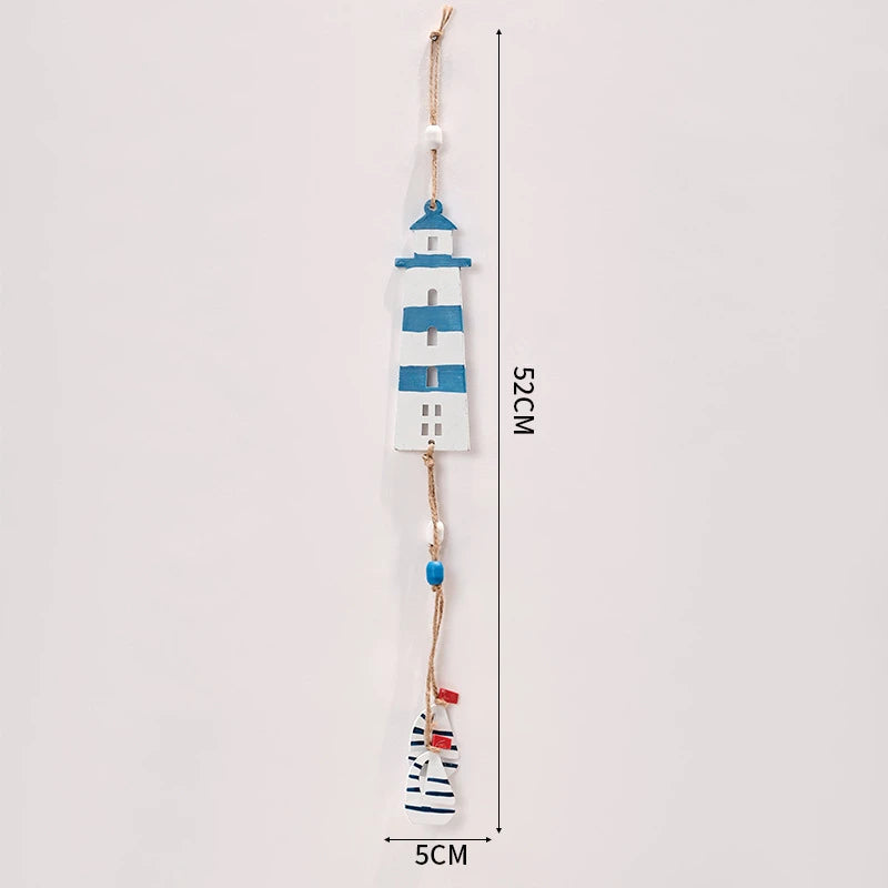 Mediterranean Coastal Wall Decor - Wooden Lighthouse & Sailboat Hanging Ornaments