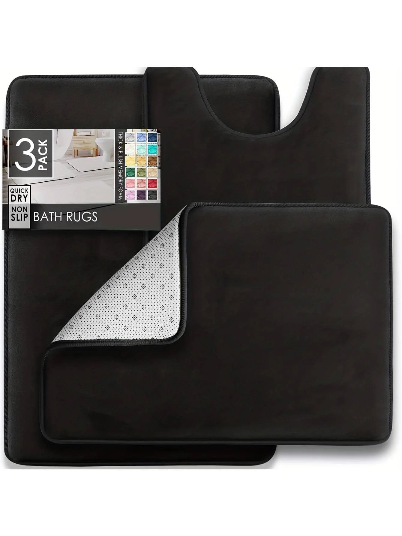 3-Piece Velvet Memory Foam Bathroom Rug Set - Ultra-Soft Non-Slip Bath Mats for Complete Coverage