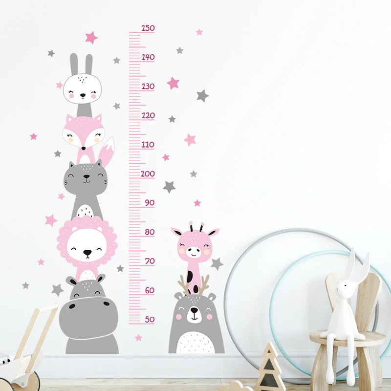 Cartoon Animal Height Chart Wall Stickers - Kids Growth Ruler 3-Piece Set
