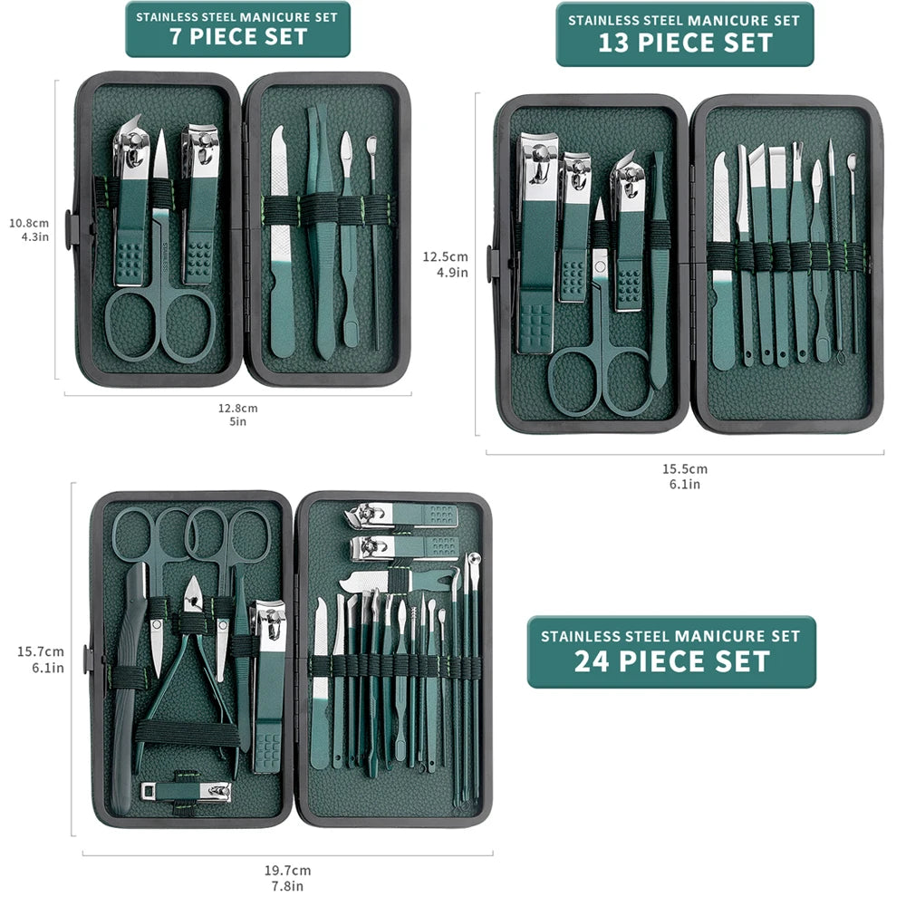 Stainless Steel Nail Clipper Set - Professional Manicure & Pedicure Tool Kit (7/13/24 Pieces)