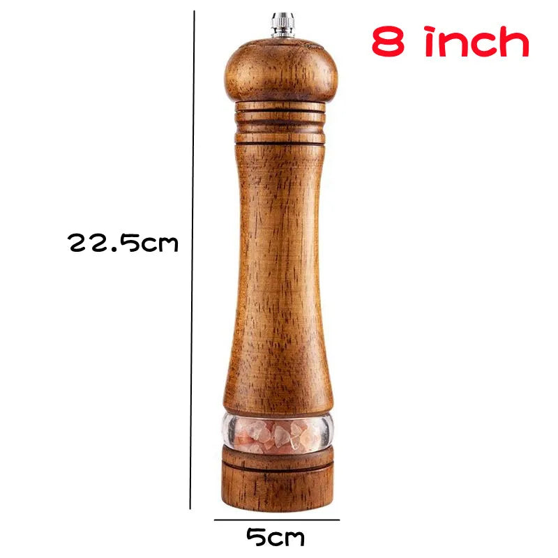 8-Inch Wooden Pepper Grinder - Adjustable Ceramic Mill for Fresh Ground Salt & Spices