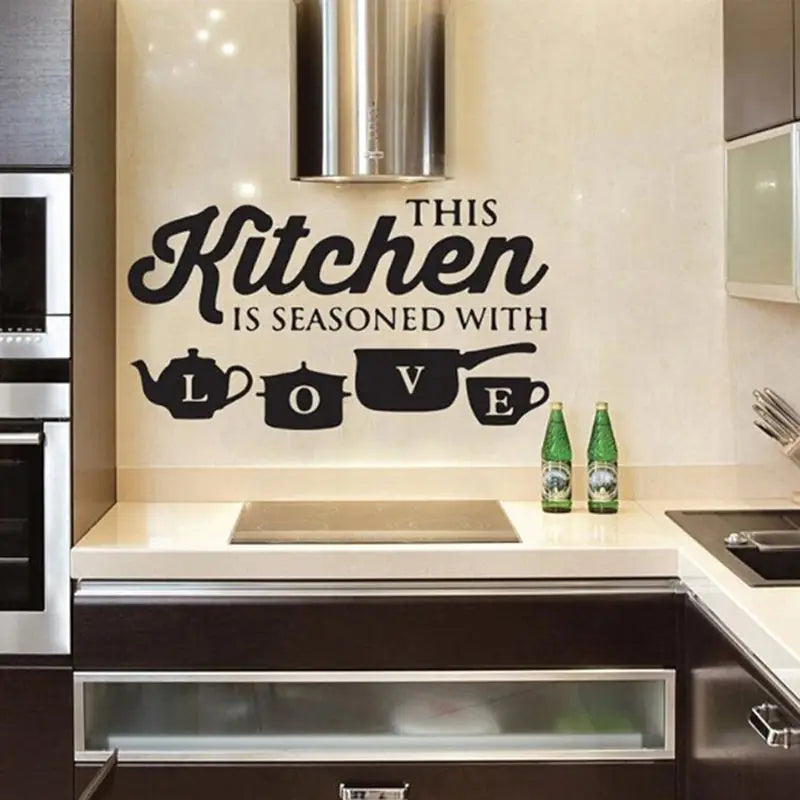 Kitchen Wall Decal - 'This Kitchen is Seasoned with Love' Quote Sticker