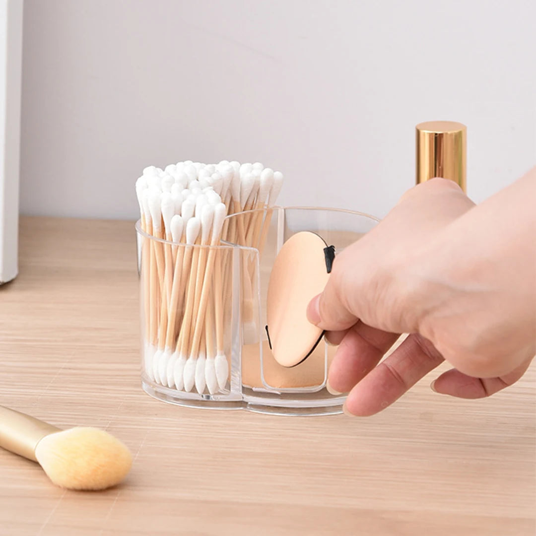 Clear Cotton Swab & Cotton Ball Organizer - Dual Compartment Bathroom Storage