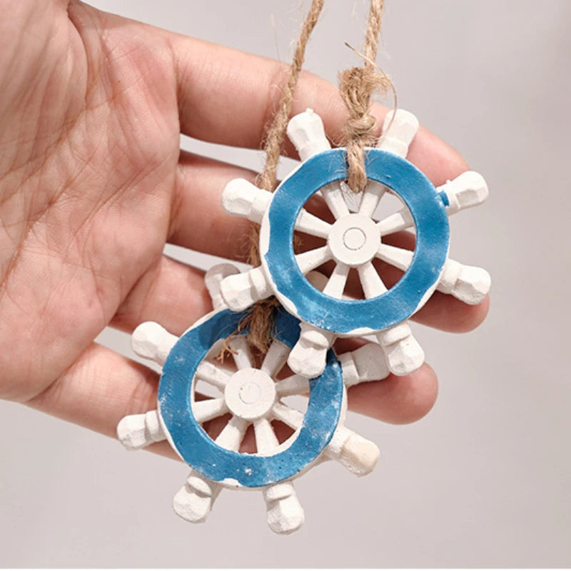 Mediterranean Coastal Wall Decor - Wooden Lighthouse & Sailboat Hanging Ornaments