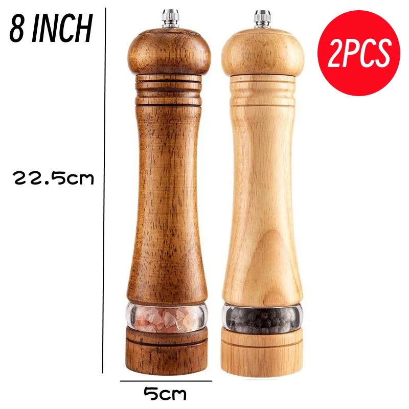 8-Inch Wooden Pepper Grinder - Adjustable Ceramic Mill for Fresh Ground Salt & Spices