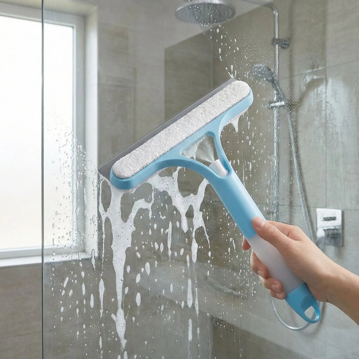 2-in-1 Spray Window Squeegee with Microfiber Scrubber