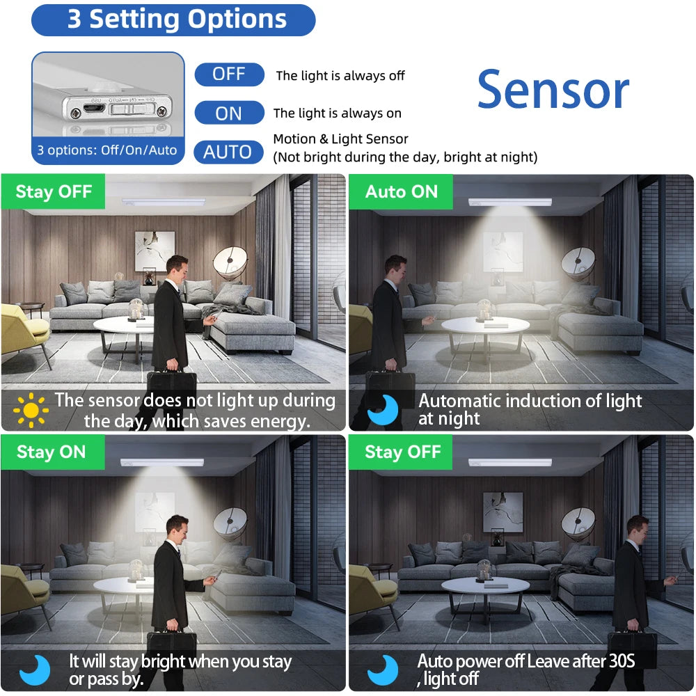 Rechargeable LED Motion Sensor Cabinet Lights - Dimmable Under Cabinet Lighting (20-60cm)