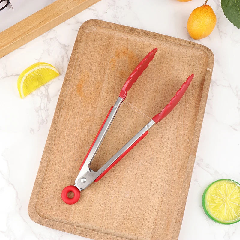 Silicone BBQ Grilling Tongs - Non-Stick Kitchen Tongs with Stainless Steel for Cooking & Serving