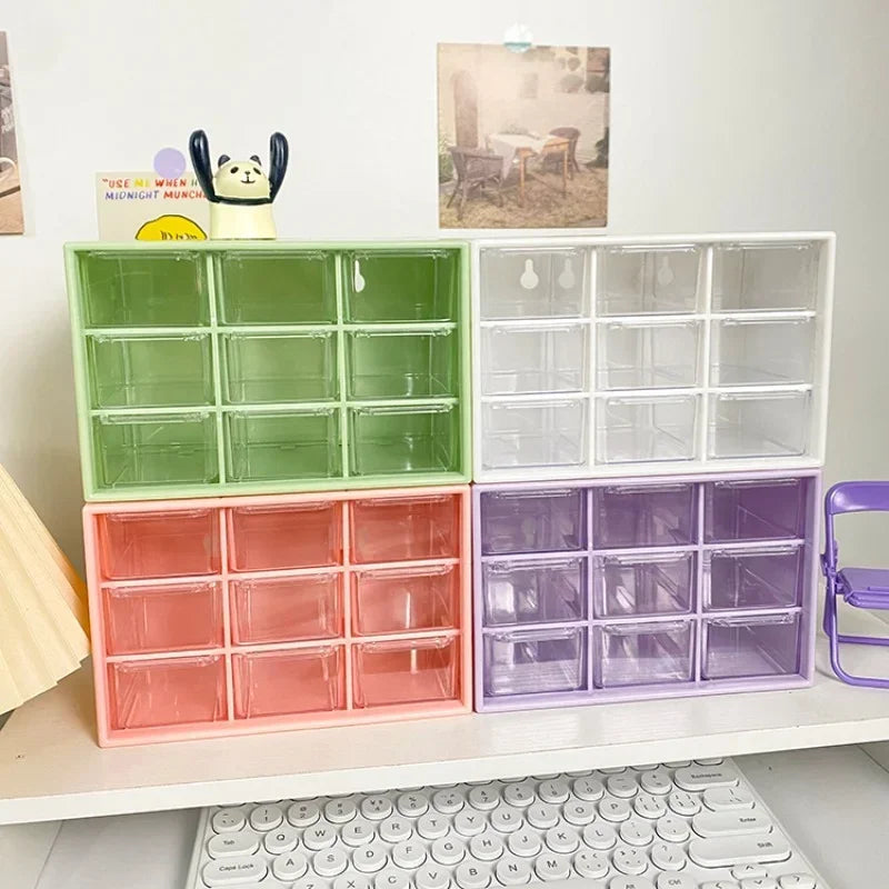 9-Grid Desktop Storage Organizer - Transparent Drawer for Desk & Wall Mount