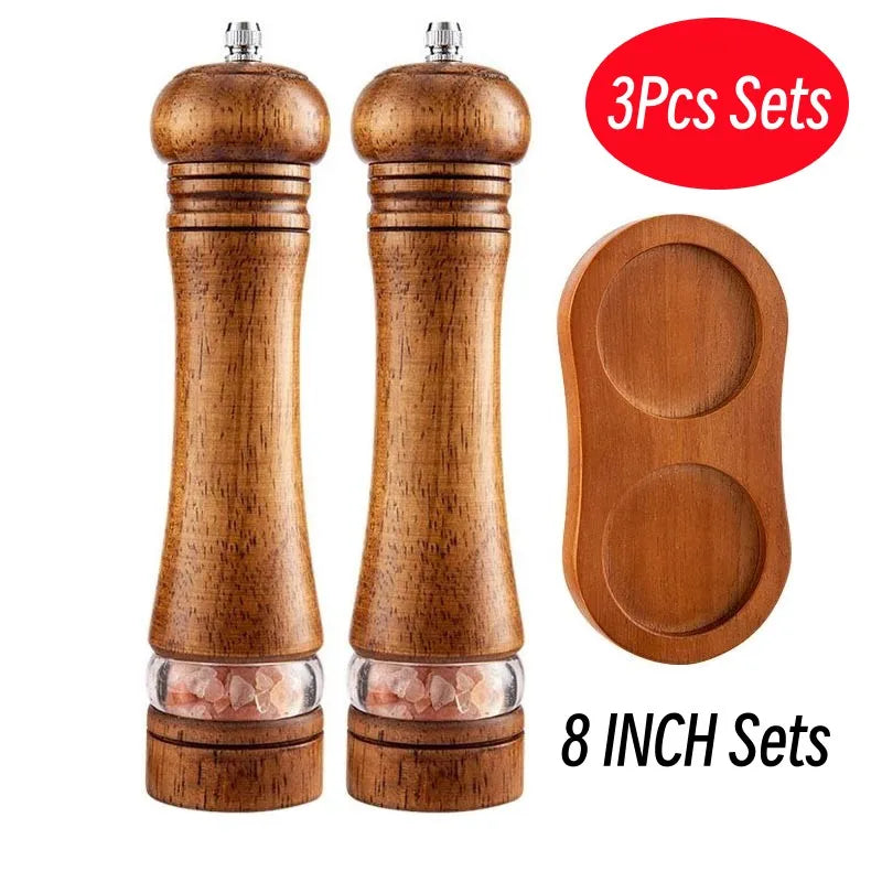 8-Inch Wooden Pepper Grinder - Adjustable Ceramic Mill for Fresh Ground Salt & Spices