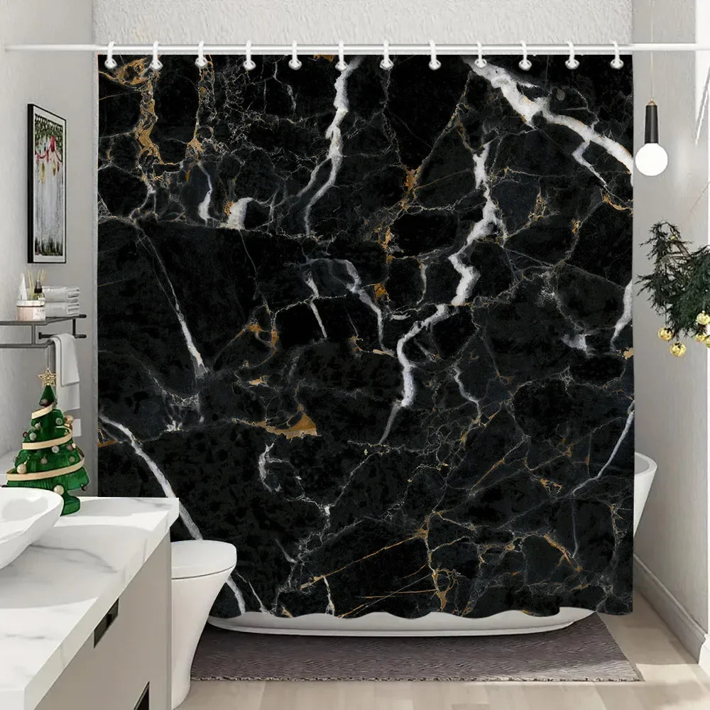 Luxury Blue Gold Marble Shower Curtain - Waterproof Polyester Bathroom Decor (Multiple Sizes)