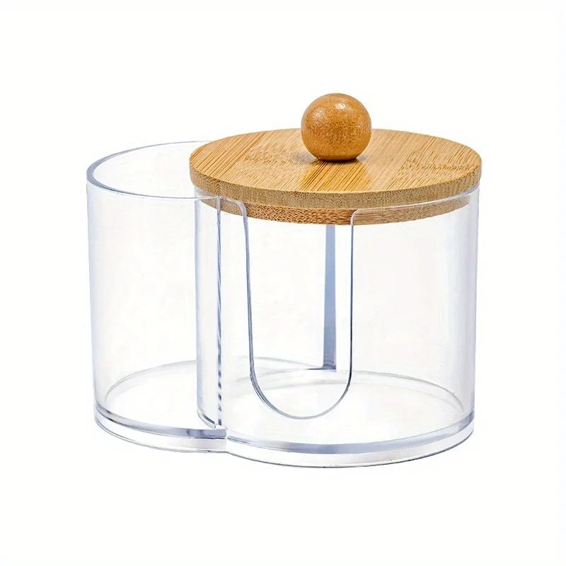 Clear Cotton Swab & Cotton Ball Organizer - Dual Compartment Bathroom Storage