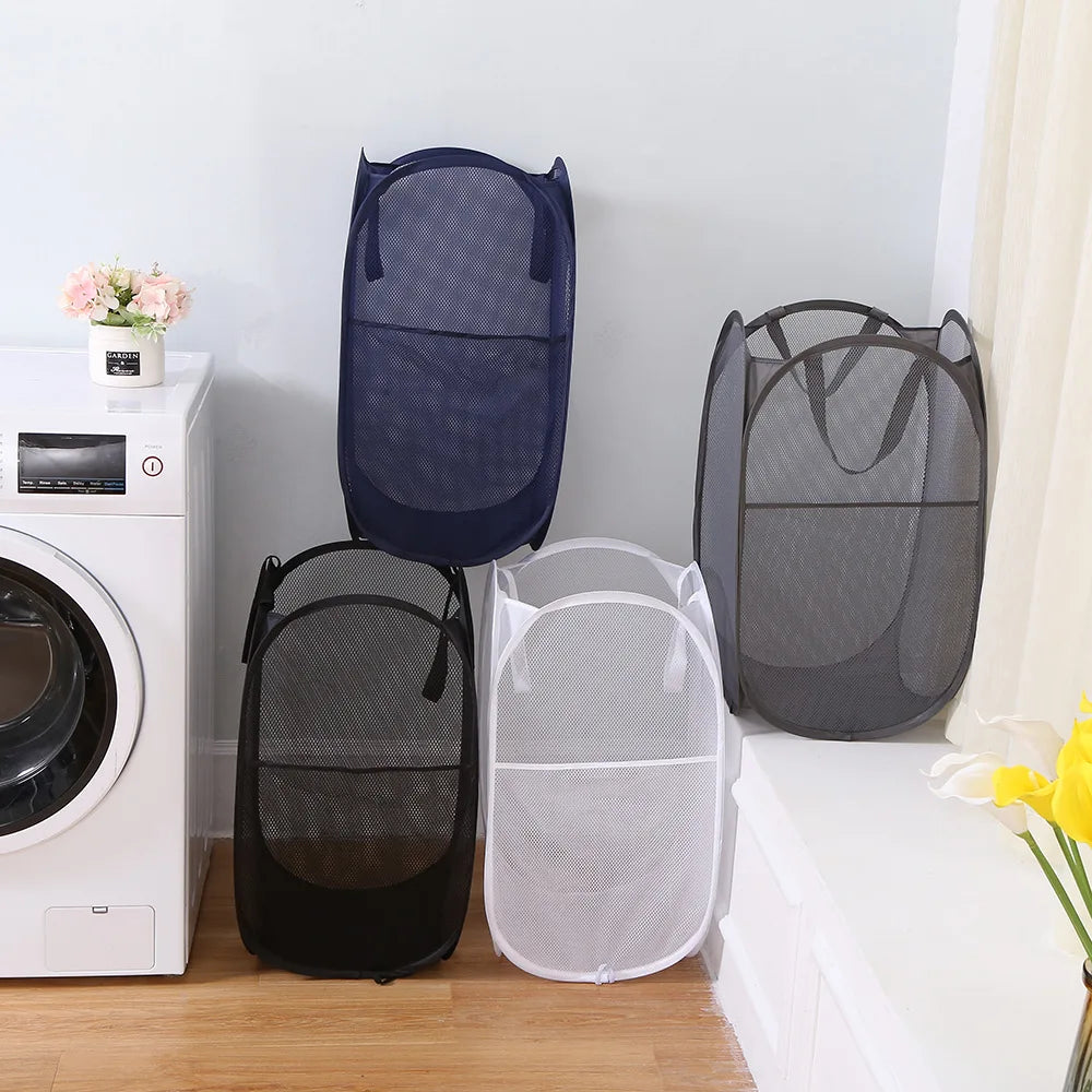 Foldable Laundry Basket - Large Mesh Clothes Hamper with Handles, Portable & Space-Saving