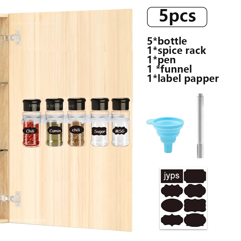 Clear Plastic Spice Jar Set with Rack — 5, 10, 15 & 20 Piece Seasoning Organizer for Kitchen & BBQ